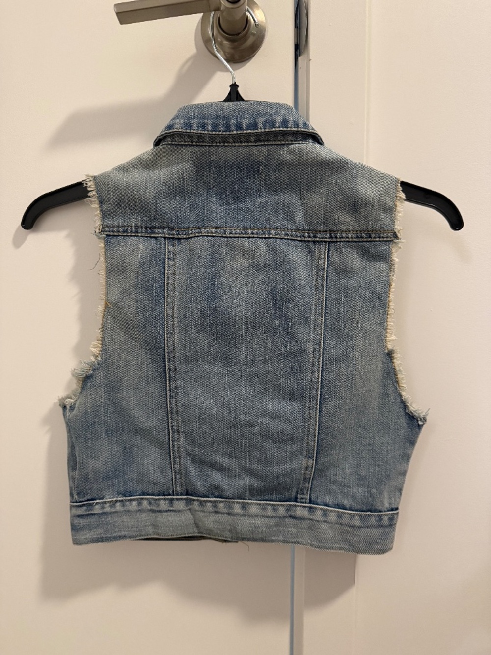 Love Culture Denim Vest Small Light Wash Distressed Jean Jacket - Picture 7 of 10